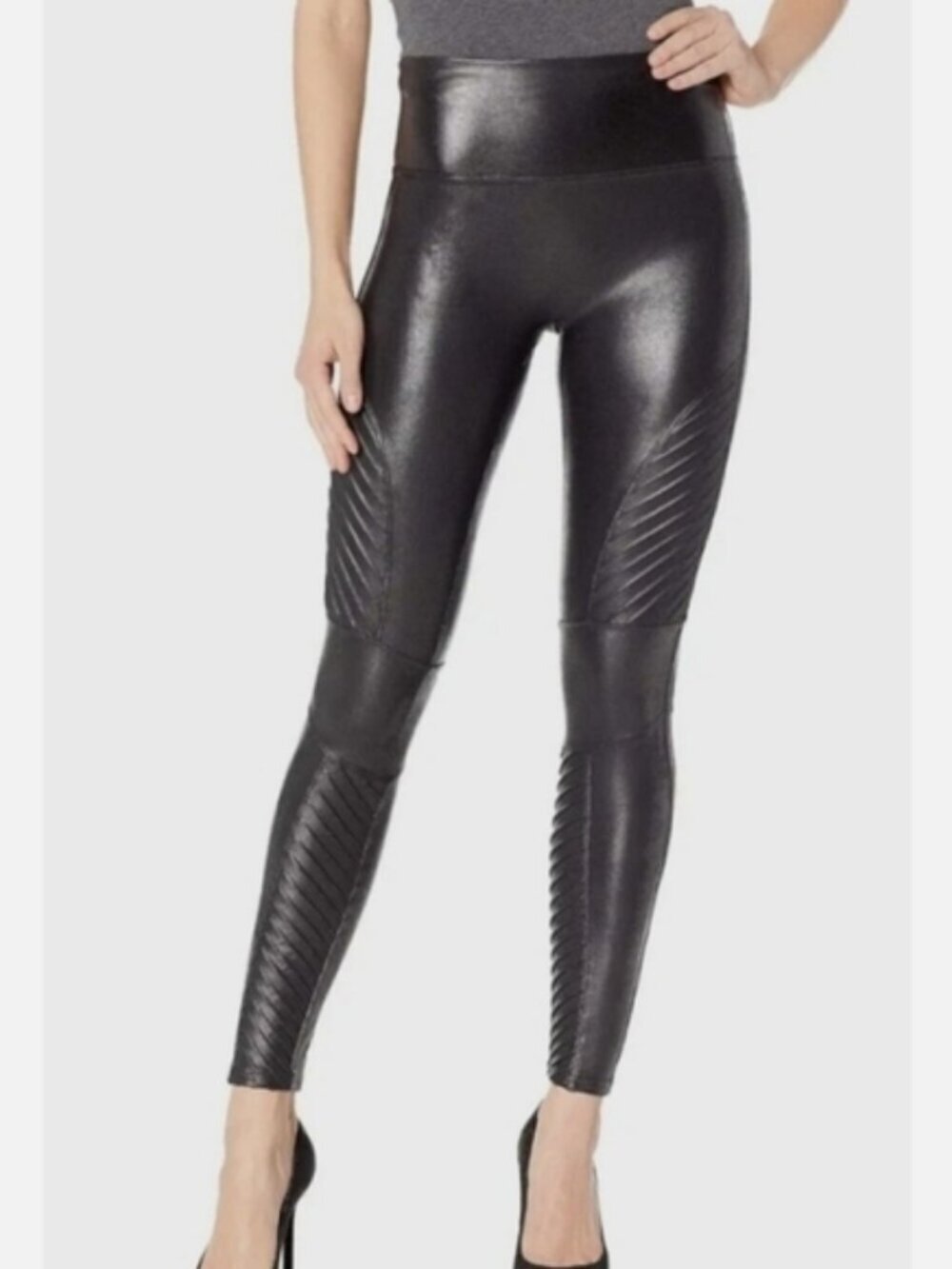 Spanx Faux Leather Moto Biker Stretch Leggings Size Medium
